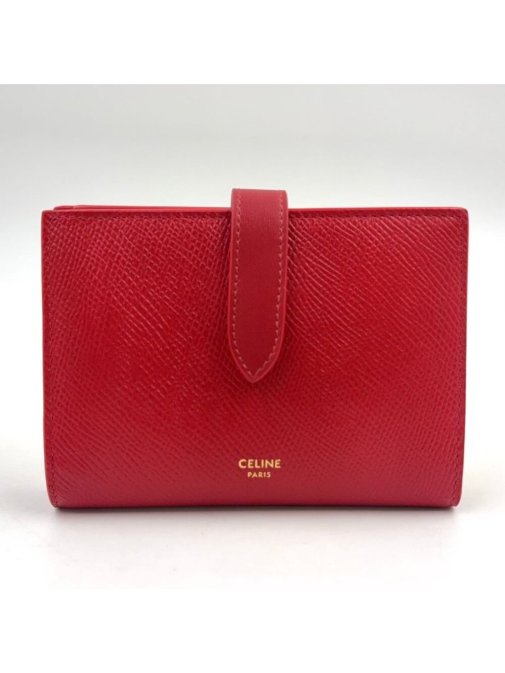 Celine Medium Strap Wallet Bifold Leather Red Gold